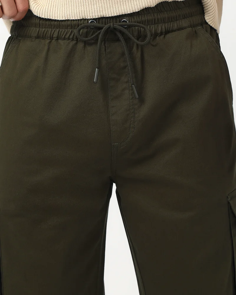 bewakoof  Men's Olive Green Baggy Straight Fit Cargo Pants for Men | Best Price UAE